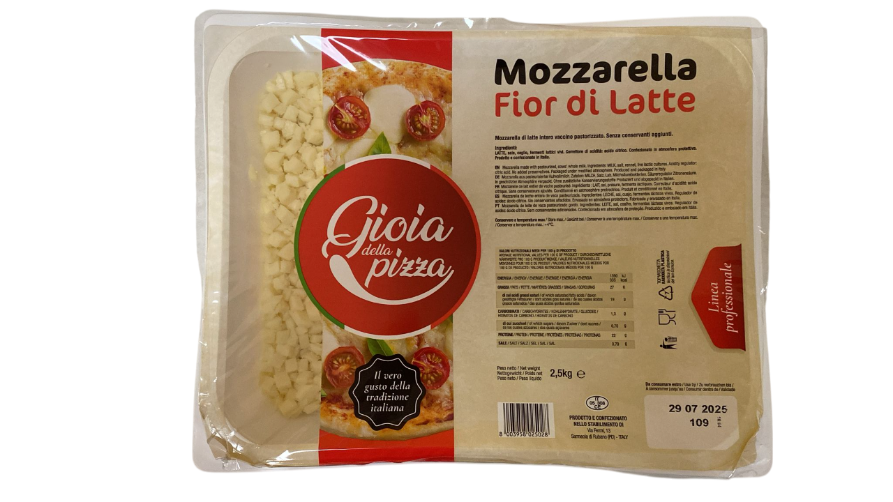prodotti 1 fresco mozzarella per pizza mozzarella fiordilatte cubettata kg 2 5 gioia della pizza 0